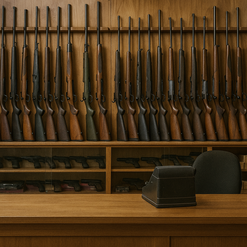 Racks of used rifles and shotguns at a licensed Australian dealer